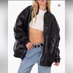 Edikted Oversized Black Leather Jacket